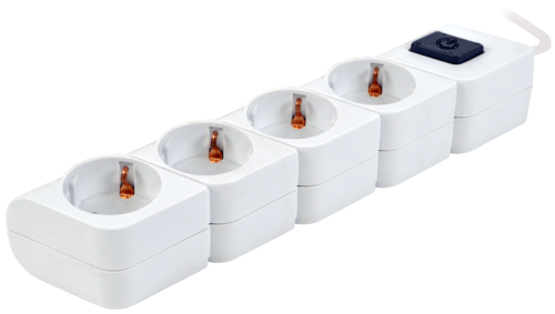 Przenośny przedłużacz z wyłącznikiem, biały 4×SCHUKO, 1,4m, max.16A, 250VAC, 3680W, 3x1mm2, H05VV-F HKD-4 Tracon Electric