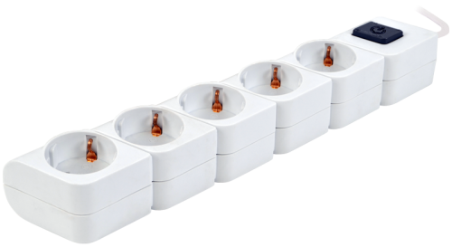 Przenośny przedłużacz z wyłącznikiem, biały 5×SCHUKO, 1,4m, max.16A, 250VAC, 3680W, 3x1mm2, H05VV-F HKD-5 Tracon Electric