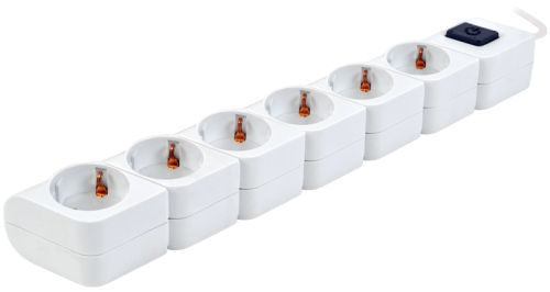 Przenośny przedłużacz z wyłącznikiem, biały 6×SCHUKO, 1,4m, max.16A, 250VAC, 3680W, 3x1mm2, H05VV-F HKD-6 Tracon Electric