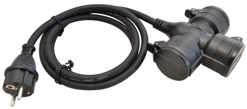 Przenośne gniazdo potrójne gumowane 250 VAC, 16 A, 3XSCHUKO, max. 3680 W, IP44, 1,5m KE3 Tracon Electric