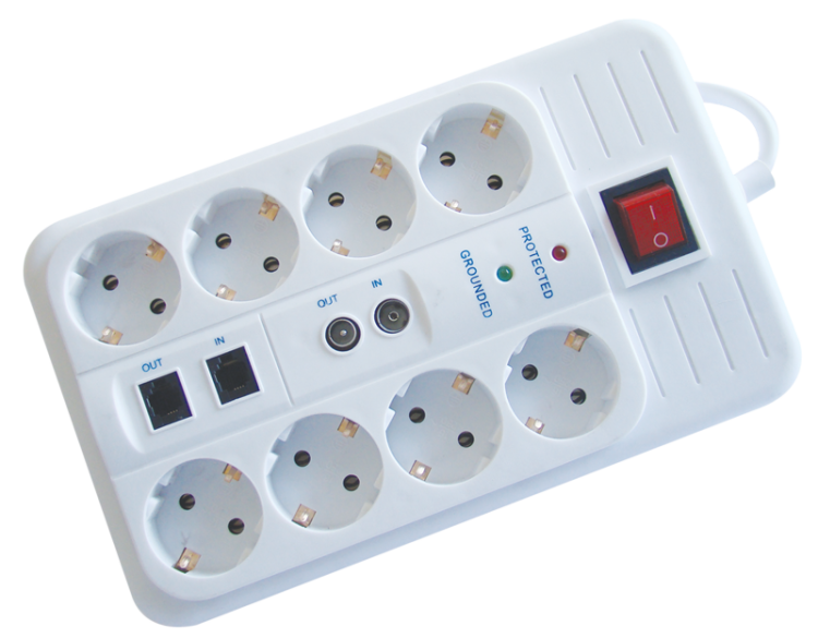 Przedłużacz 8 gn. z ochroną przep. i nadpr.+konc+tel schuko 8×SCHUKO, 3m, max.16A, 250VAC, 3680W, H05VV-F HNKTM8-3M-KT Tracon Electric