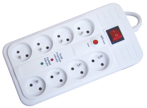 Przedłużacz 8 gn. z ochroną przep. i nadpr.+konc+tel bolec 8×FRENCH, 3m, max.16A, 250VAC, 3680W, H05VV-F HNKTMF8-3M-KT Tracon Electric