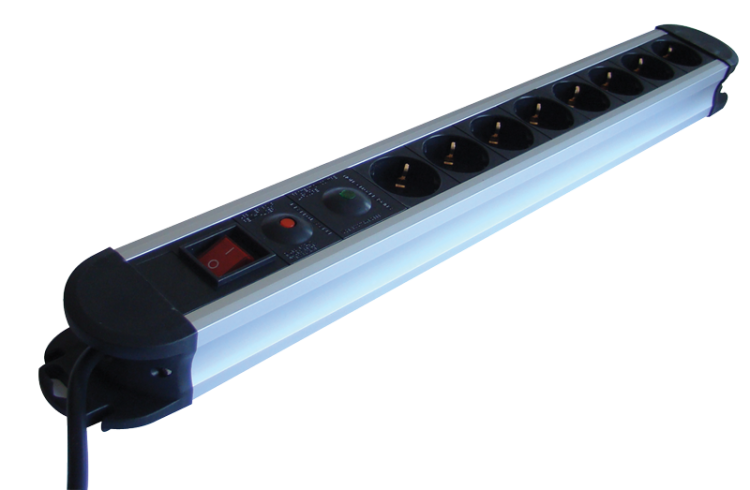 Przedł. ALU z wył. 8 gn.val+przep.+nadp. schuko 8×SCHUKO, 3m, max.16A, 250VAC, 3680W, H05VV-F HKTM8-3M-ALU Tracon Electric