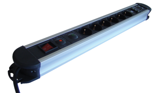 Przedł. ALU z wył. 6 gn.+przep.+nadp.+koncentr+tel schuko 6×SCHUKO, 3m, max.16A, 250VAC, 3680W, H05VV-F HKTM6-3M-KT-ALU Tracon Electric