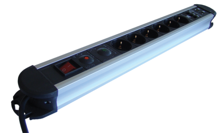 Przedł. ALU z wył. 6 gn.+przep.+nadp.+koncentr+tel schuko 6×SCHUKO, 3m, max.16A, 250VAC, 3680W, H05VV-F HKTM6-3M-KT-ALU Tracon Electric