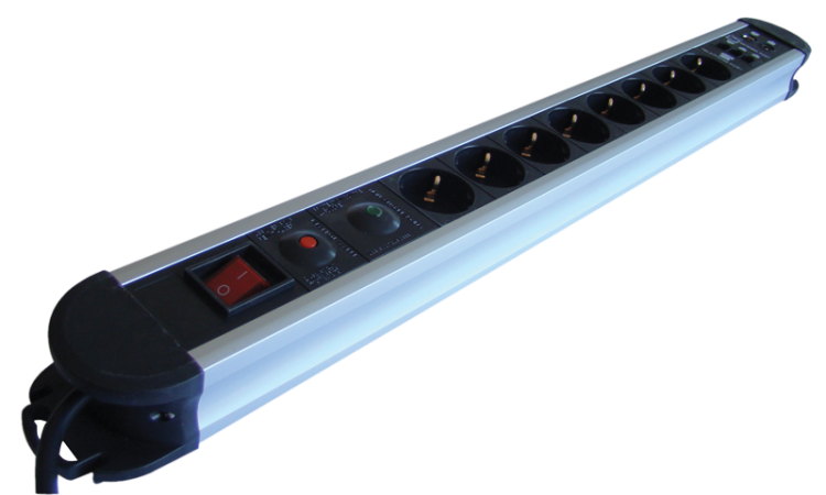 Przedł. ALU z wył. 8 gn.+przep.+nadp.+koncentr+tel schuko 8×SCHUKO, 3m, max.16A, 250V, 3680W, H05VV-F HKTM8-3M-KT-ALU Tracon Electric