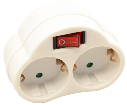 Adapter z podwójnym gniazdem z przełącznikiem, biały 2×SCHUKO, 250 VAC, 16 A, max. 3680 W KACS2 Tracon Electric