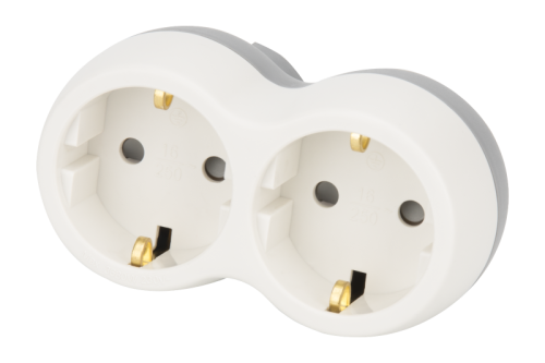 Rozgałęźnik wielogniazdowy SCHUKO, szary+ biały 2×SCHUKO, max.16A, 230VAC, 3680W, PP TND2 Tracon Electric