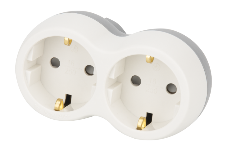 Rozgałęźnik wielogniazdowy SCHUKO, szary+ biały 2×SCHUKO, max.16A, 230VAC, 3680W, PP TND2 Tracon Electric