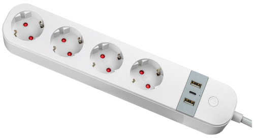 Inteligentna, wielopunktowa listwa zasilająca typu SCHUKO 4xSCHUKO, 2USBA, 1USBC, 240V, 16A, 3x1,5mm2, 1,5m HSM4-2A1C-2M Tracon Electric