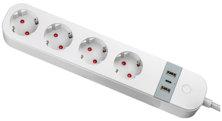 Inteligentna, wielopunktowa listwa zasilająca typu SCHUKO 4xSCHUKO, 2USBA, 1USBC, 240V, 16A, 3x1,5mm2, 1,5m HSM4-2A1C-2M Tracon Electric