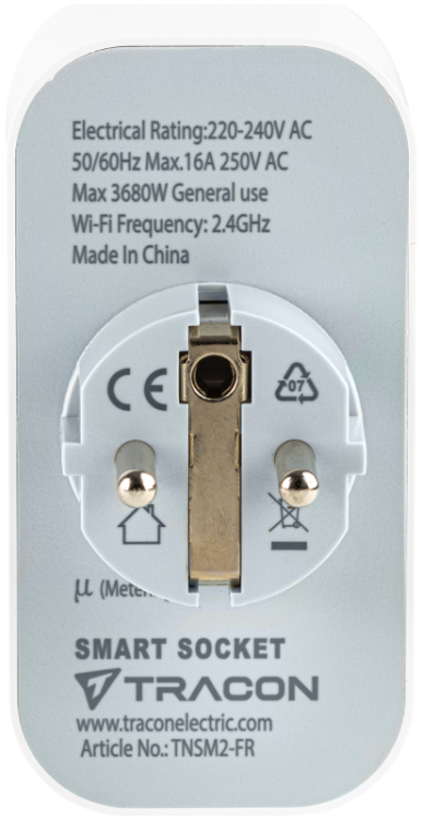 Inteligentne, podwójne gniazdo z bolcem 2xFRENCH, 240VAC, 16A TNSM2-FR Tracon Electric