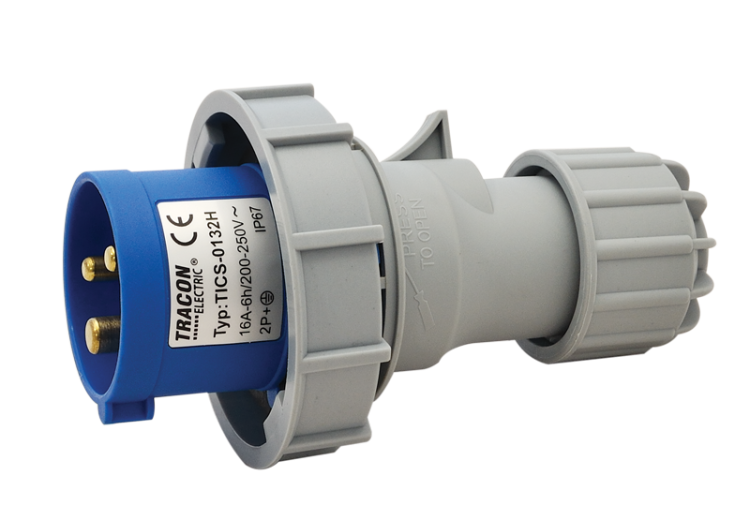 Wtyczka przemysłowa ze zwiększoną ochroną 16A, 250V, 2P+E, 6h, IP67 TICS-0132H Tracon Electric