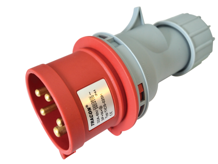 Wtyczka przemysłowa, z dławikiem zewnetrznym 32A, 400V, 3P+N+E, 6h, IP44 TICS-025H Tracon Electric