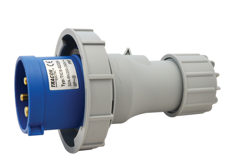 Wtyczka przemysłowa ze zwiększoną ochroną 32A, 250V, 2P+E, 6h, IP67 TICS-0232H Tracon Electric