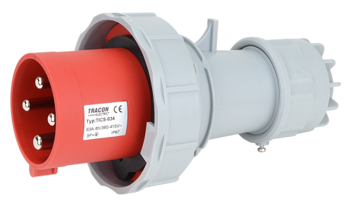Wtyczka przemysłowa ze zwiększoną ochroną 63A, 400V, 3P+E, 6h, IP67 TICS-034 Tracon Electric