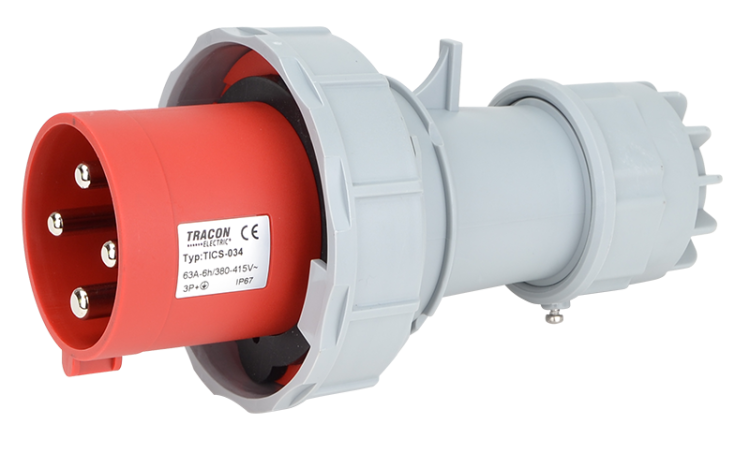 Wtyczka przemysłowa ze zwiększoną ochroną 63A, 400V, 3P+E, 6h, IP67 TICS-034 Tracon Electric