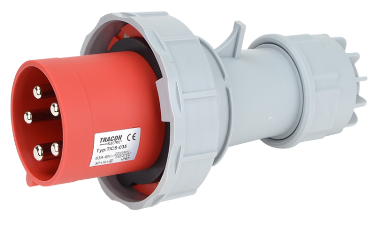 Wtyczka przemysłowa ze zwiększoną ochroną 63A, 400V, 3P+N+E, 6h, IP67 TICS-035 Tracon Electric