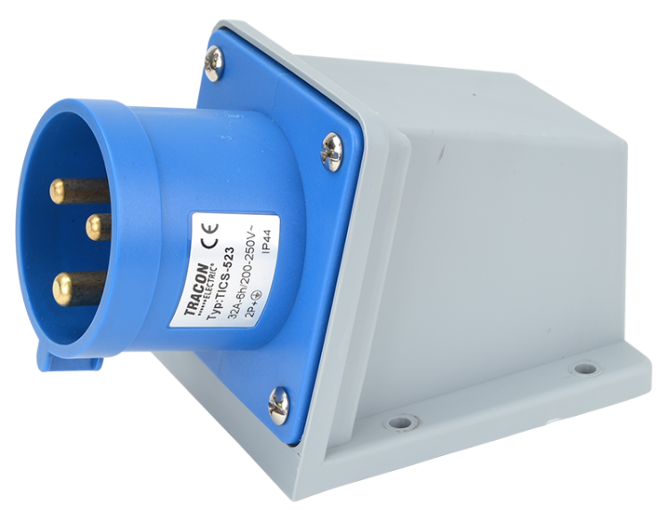 Wtyczka przemysłowa natynkowa 32A, 250V, 2P+E, 6h, IP44 TICS-523 Tracon Electric