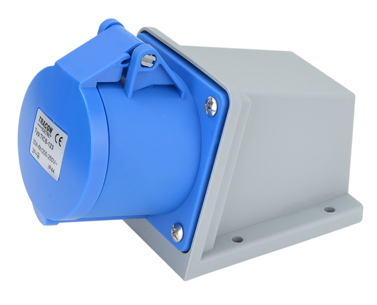 Gniazdo przemysłowe natynkowe 32A, 250V, 2P+E, 6h, IP44 TICS-123 Tracon Electric