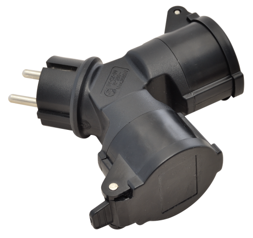 Adapter wielogniazdowy, czarny 250 VAC, 16 A, 2xSCHUKO, max. 3680 W, IP44 TICS-212GD Tracon Electric