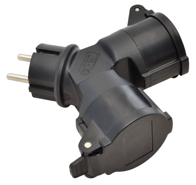 Adapter wielogniazdowy, czarny 250 VAC, 16 A, 2xSCHUKO, max. 3680 W, IP44 TICS-212GD Tracon Electric