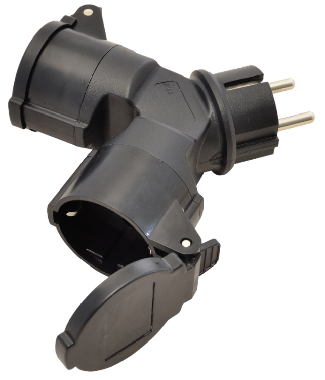 Adapter wielogniazdowy, czarny 250 VAC, 16 A, 2xSCHUKO, max. 3680 W, IP44 TICS-212GD Tracon Electric