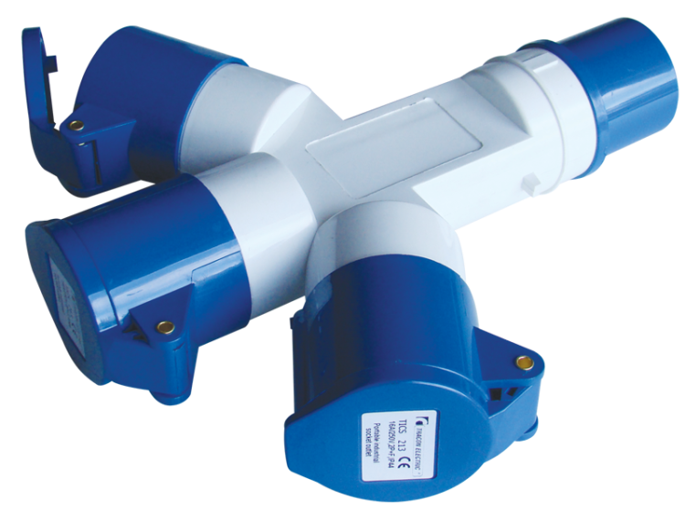 Rozgałęziacz przemysłowy 16A, IN 1x2P+E 6h, OUT 3x2P+E 6h, IP44 TICS-1023 Tracon Electric