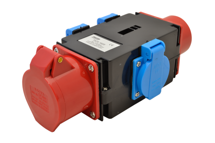 Wielofunkcyjny rozgałęziacz przemysłowy 16A, IN/OUT 3P+N+E 6h, OUT 3x2P+E (Schuko), IP44 TICS-1605 Tracon Electric