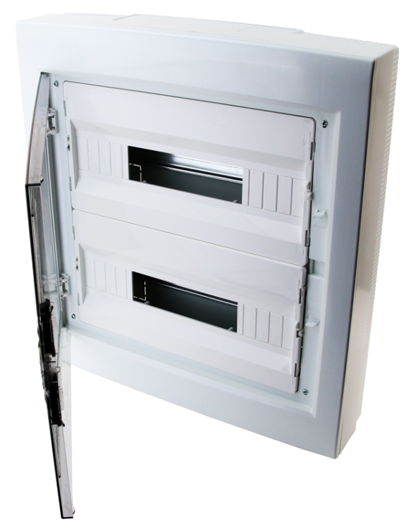 Rozdzielnica natynkowa z dymnymi płaskimi drzwiami, plastik 2×18 (36) modul, IP40, (H×W×D=505×464×100mm) EDFKS-18/2 Tracon Electric