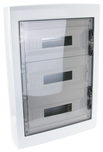 Rozdzielnica natynkowa z dymnymi płaskimi drzwiami, plastik 3×18 (54) modul, IP40, (H×W×D=670×464×120mm) EDFKS-18/3 Tracon Electric