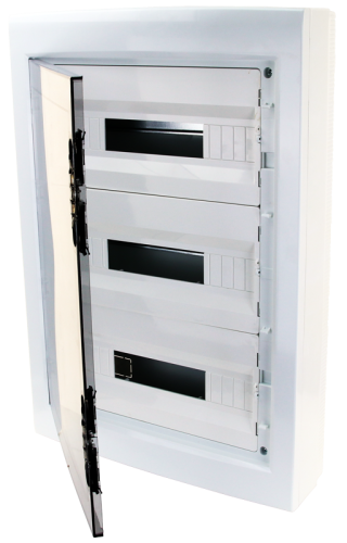 Rozdzielnica natynkowa z dymnymi płaskimi drzwiami, plastik 3×18 (54) modul, IP40, (H×W×D=670×464×120mm) EDFKS-18/3 Tracon Electric