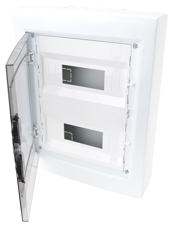 Rozdzielnica natynkowa z dymnymi płaskimi drzwiami,szyna N/P 2×12 (24) modul, IP40, (H×W×D=415×330×100mm) EDFKS-12/2 Tracon Electric