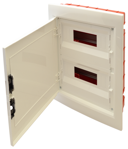 Rozdzielnica podtynkowa, białe drzwi płaskie, szyna N/PE 2×12 (24) modul, IP40, (H×W×D=395×305×85mm) EDSSN-12/2 Tracon Electric