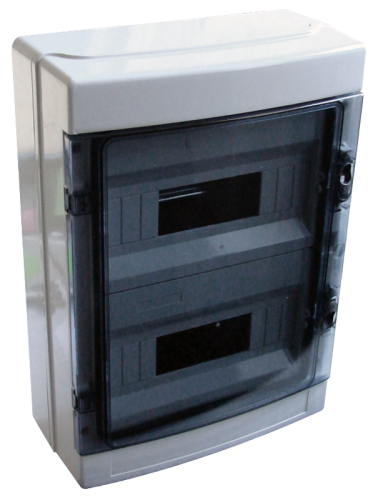 Rozdzielnica natynkowa przeźroczyste drzwi, szyna N/PE 2×12 mod, H×W×D=415×300×140mm, IP65, 660V AC, 1000 V DC EDFKIP65-12/2 Tracon Electric