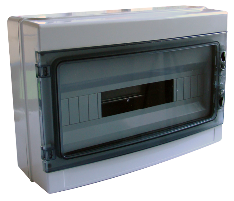 Rozdzielnica natynkowa przeźroczyste drzwi, szyna N/PE 1×18 mod, H×W×D=285×410×140mm, IP65, 660V AC, 1000 V DC EDFKIP65-18/1 Tracon Electric