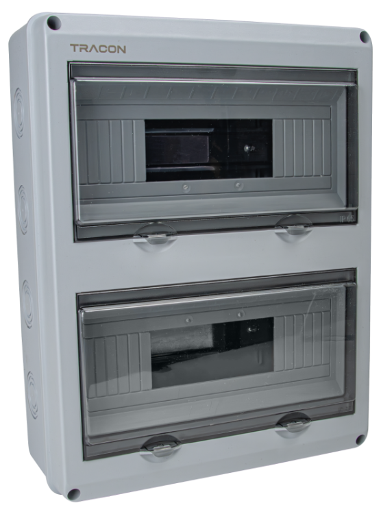 Rozdzielnica natynkowa, przeźroczyste drzwi, szyna N/PE 2×12 mod, H×W×D=356.16×275.51×106.2mm, IP65,1000VAC,1500 VDC EDFKIP65U122 Tracon Electric