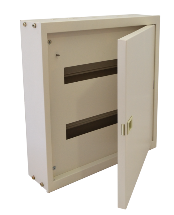 Rozdzielnica natynkowa maskowana, stal, biała (RAL9016) 3×16 mod, H×W×D=605×445×110mm, IP42, RAL1013 EDFKF-16/3 Tracon Electric