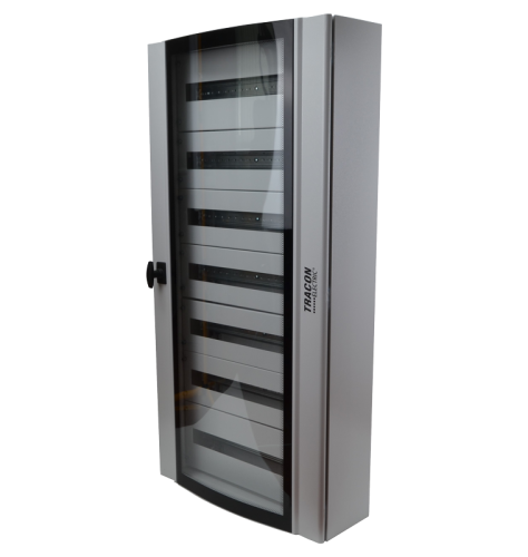 Metalowa rozdzielnica ze szklanymi zaokrąglonymi drzwiami 600×1200×250 / 168M (24×7 rows) TGE6012025 Tracon Electric