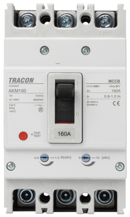 Wyłącznik kompaktowy 3P,20A,Ir=(0,8-1,0)In, 400/415V, 50/60Hz, Icu=36kA, Ics=25kA AKM1-20 Tracon Electric