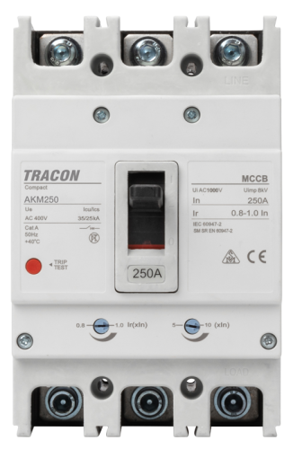 Wyłącznik kompaktowy 3P,180A,Ir=(0,8-1,0)In,400/415V, 50/60Hz, Icu=36kA, Ics=25kA AKM2-180 Tracon Electric