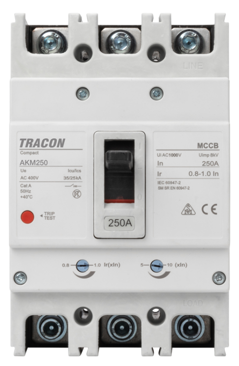 Wyłącznik kompaktowy 3P,180A,Ir=(0,8-1,0)In,400/415V, 50/60Hz, Icu=36kA, Ics=25kA AKM2-180 Tracon Electric