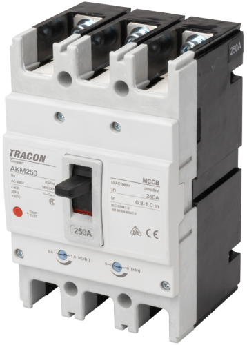 Wyłącznik kompaktowy 3P,250A,Ir=(0,8-1,0)In,400/415V, 50/60Hz, Icu=36kA, Ics=25kA AKM2-250 Tracon Electric
