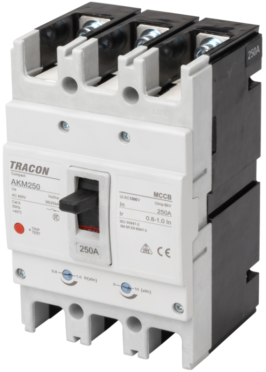Wyłącznik kompaktowy 3P,250A,Ir=(0,8-1,0)In,400/415V, 50/60Hz, Icu=36kA, Ics=25kA AKM2-250 Tracon Electric