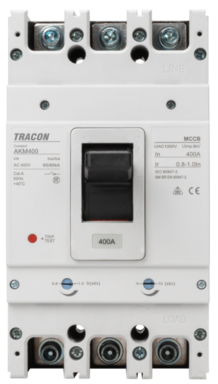 Wyłącznik kompaktowy 3P,400A,Ir=(0,8-1,0)In,400/415V, 50/60Hz, Icu=50kA, Ics=35kA AKM3-400 Tracon Electric