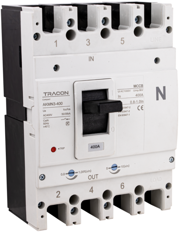 Wyłącznik kompaktowy 4P,400A,Ir=(0,8-1,0)In,400/415V, 50/60Hz, Icu=50kA, Ics=35kA AKMN3-400 Tracon Electric