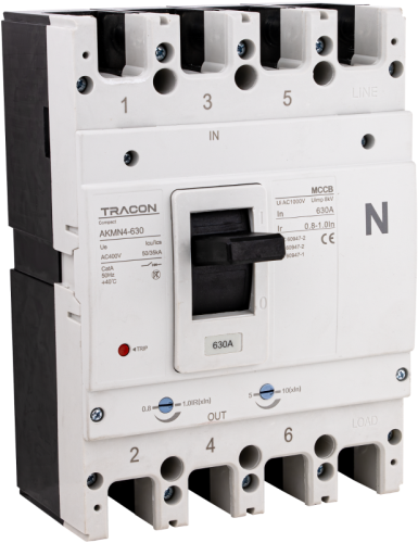 Wyłącznik kompaktowy 4P,630A,Ir=(0,8-1,0)In,400/415V, 50/60Hz, Icu=50kA, Ics=35kA AKMN4-630 Tracon Electric