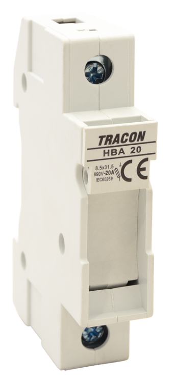 Modułowa podstawa bezpieczników cylindrycznych 20A, 8x32mm; Un=230V/400V HBA-1P-20 Tracon Electric