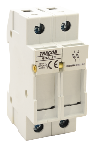 Modułowa podstawa bezpieczników cylindrycznych 20A, 8x32mm; Un=230V/400V HBA-2P-20 Tracon Electric
