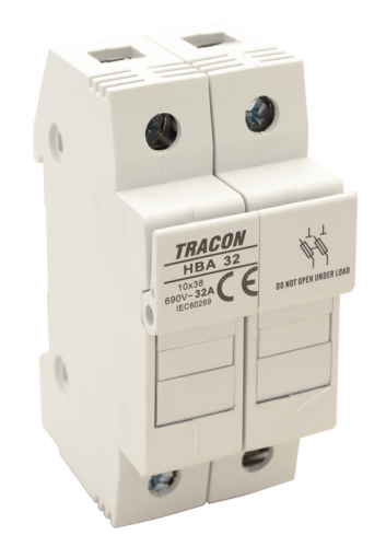 Modułowa podstawa bezpieczników cylindrycznych 32A, 10x38mm; Un=230V/400V HBA-2P-32 Tracon Electric